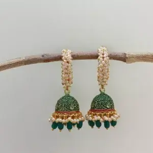 Gold-Plated Artificial Beaded Dome Shaped Jhumkas