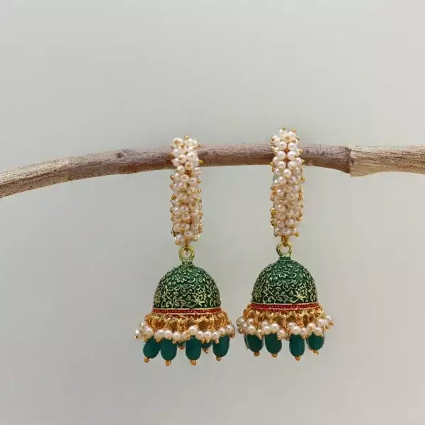 Gold-Plated Artificial Beaded Dome Shaped Jhumkas