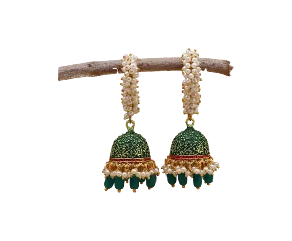 Gold-Plated Artificial Beaded Dome Shaped Jhumkas