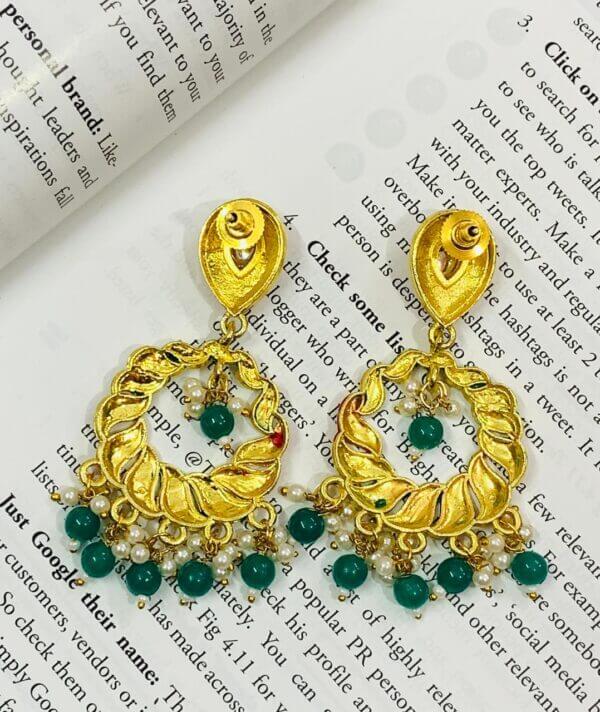 Mint Meenakari Chandbali Earrings with Green Color