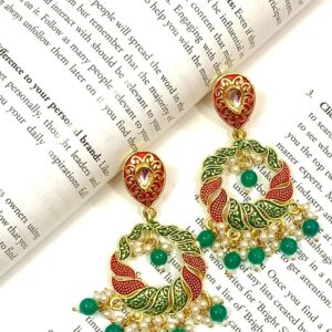 Mint Meenakari Chandbali Earrings with Green Color Stones