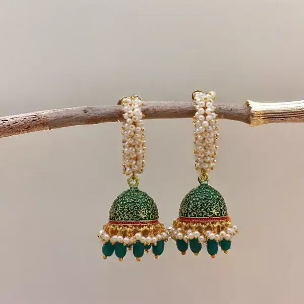 Gold-Plated Artificial Beaded Dome Shaped Jhumkas